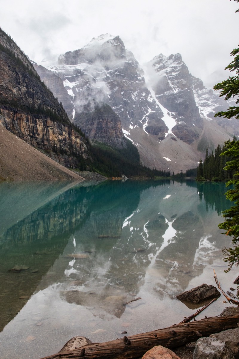 Moraine Lake on a cloudy afternoon
