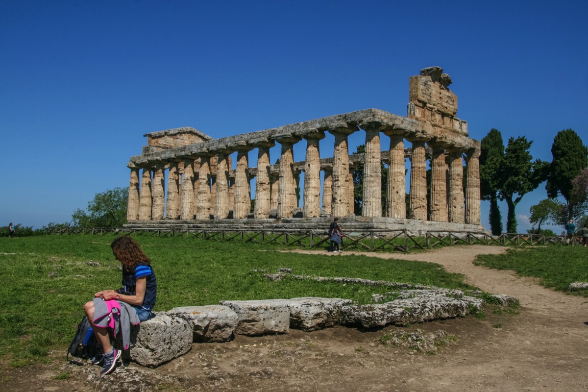 Paestum - Emily and temple of Athena
