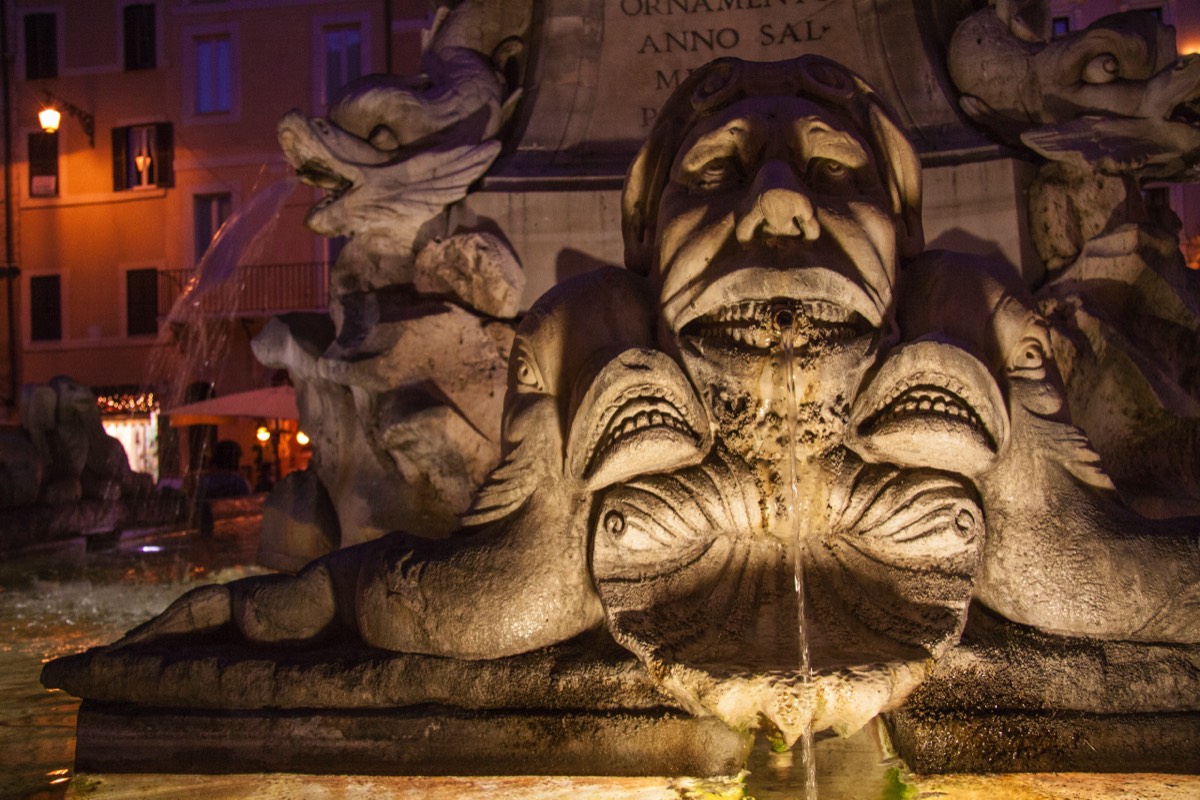 Night view of fountain on the Piazza della Rotonda