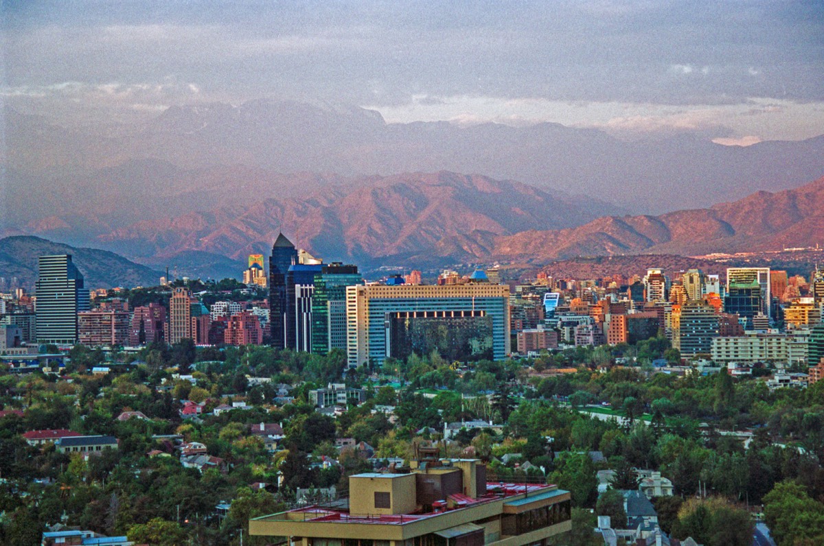 Evening view on Santiago and the Andes Cordillera