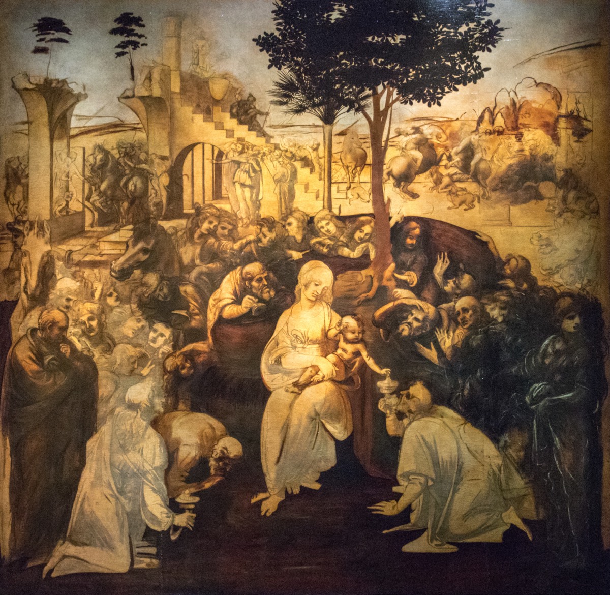Recently restored Adoration by Leonardo da Vinci