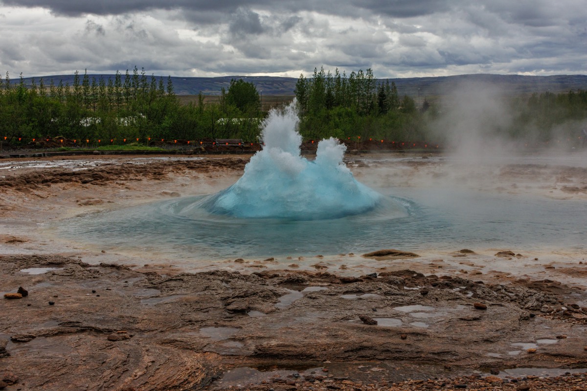 The Geyser Geysir just starting to erupt