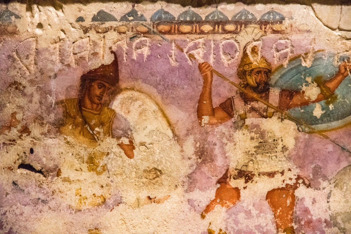 Painting (and graffiti) on an Etruscan tomb