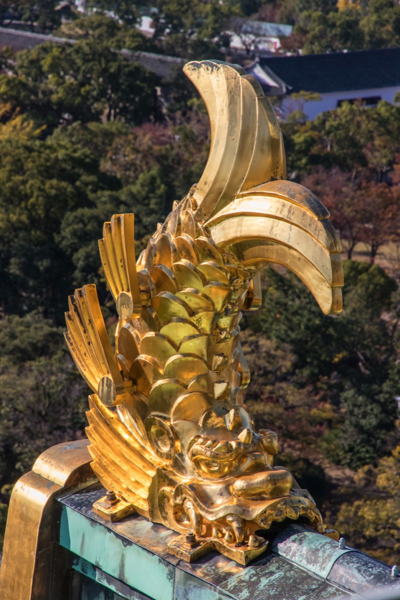 Golden/gilded fish on the roof of Osaka castle