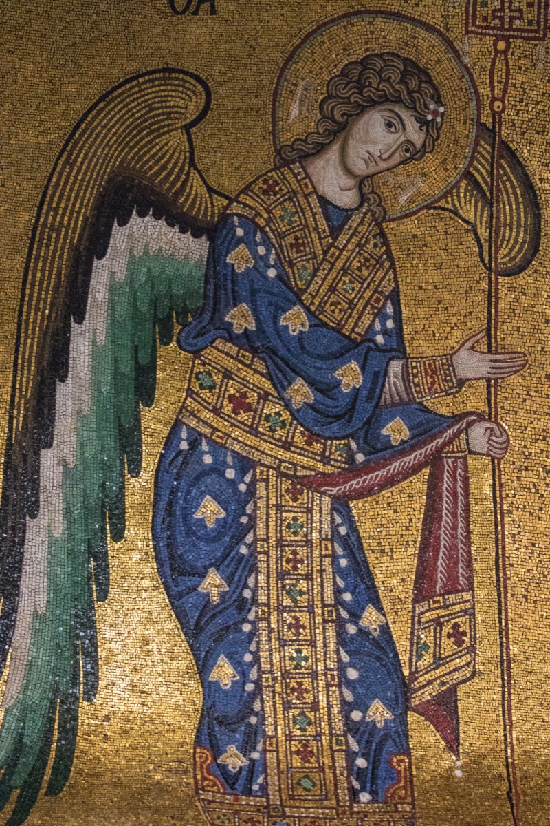 Angel mosaic in the church of La Manatora